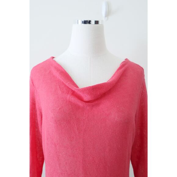Habitat Size S 100% Linen Draped Neck Knit Blouse 3/4 Sleeve Pink - Picture 2 of 10